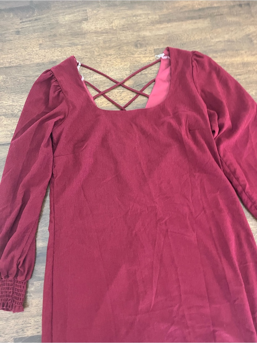 Allison & Kelly Burgundy Crisscross Back Mini Dress Long Sleeves Womens Large - Picture 3 of 10